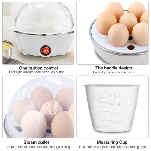 White Electric Egg Cooker - 7 Egg Capacity, Automatic Shut Off, Compact Hard & Soft Boiled Egg Maker for Kitchen 2