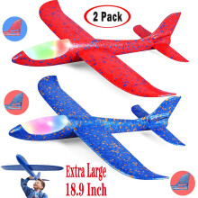 Homaful 2-pack LED-schuimvliegtuigjes, 48 cm, 2 vliegstanden, zweefvliegtuigje voor kinderen van 3-12 jaar, buitensportspeelgoed,