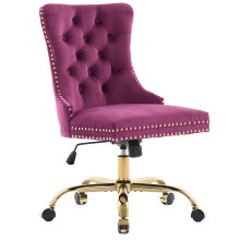 PAPROOS Vanity Chair – Swivel, Ergonomic, Adjustable Height, Golden Base, Velvet Tufted, Purple
