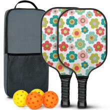 Floral Fiberglass Pickleball Paddles Set w/ 2 Balls & Bag – Compatible with Indoor/Outdoor Play
