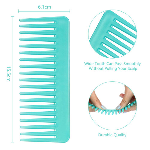 Pente de dentes largos para cabelos cacheados, secos ou molhados, branco e ciano. 1