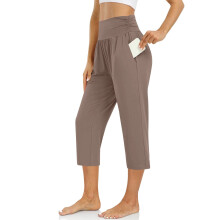 Dámske letné nohavice s vreckami, elastický nariasený pás, capri, mliečny hodváb, česaný polyester, spandex, pohodlné, 7/8 veľkosť,