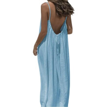 Damen-Camikleid in Unifarbe, rückenfrei, lässiges, ärmelloses Sommerkleid für Haus und Strand