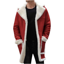 Manteau mi-long en peau lainée pour homme, manches longues, col cranté, couleur unie, coupe ample, revers rabattu, coupe-vent épais, à simple