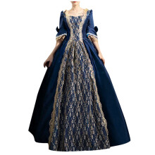 Women Vintage Gothic Dress Short Sleeve Court Gown Cake Skirt Lace Clashing Maxi Dress,