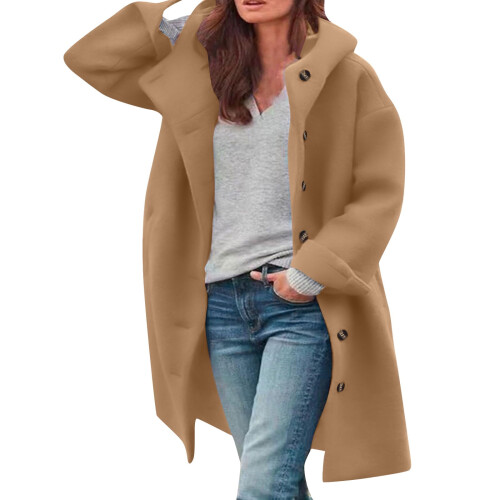 Γυναικεία χειμωνιάτικα μάλλινα παλτό Kukoosong, casual μονόχρωμα Peacoats, μάλλινο μπουφάν 1