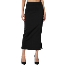 Gonna lunga a tubino da donna S~3X in maglia ponte con spacco laterale, vita alta, lunghezza a metà polpaccio, tinta unita, senza maniche, nera