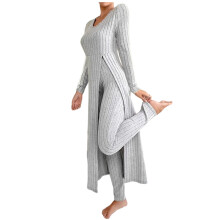 Ensemble pyjama femme, chemisier décontracté uni à manches longues et col rond et pantalon court, vêtements de nuit confortables pour femmes.