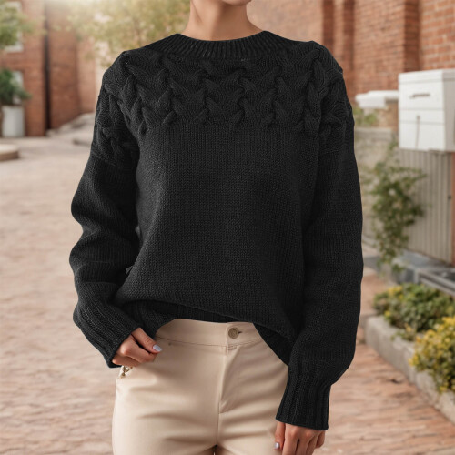 Schwarzer Oversize-Rollkragenpullover aus Wolle für Damen, Größe XXXXL 2