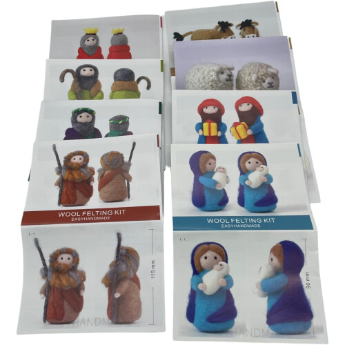 Kit de feltragem com agulha para presépio, conjunto de boneca de lã, 8 peças 2