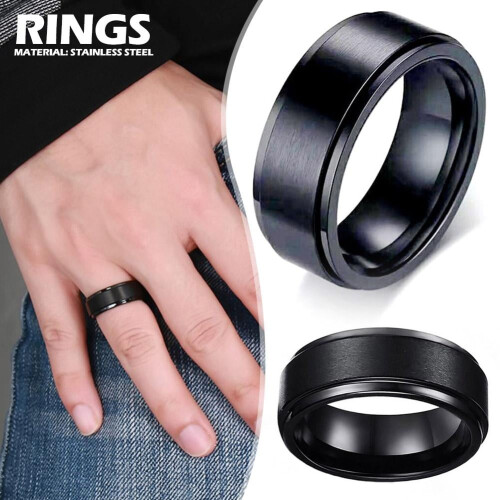 Black Brushed Titanium Steel Rotating Ring Size 9 1