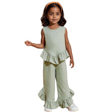Ensemble débardeur court sans manches et short mignon pour filles de 7 à 8 ans, tenue d'été verte – Parfait pour la mode enfantine