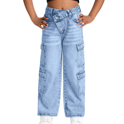 Παιδικό παντελόνι Cargo Denim με λάστιχο στη μέση, πολλαπλές τσέπες, άνετο καλοκαιρινό