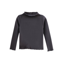 Flickor Långärmade T-shirts Casual Enfärgad Volang Halvpolokrage Mjuk Varm Mysig Tjock Baslager Tröja För Höst Vinter 1-12 År