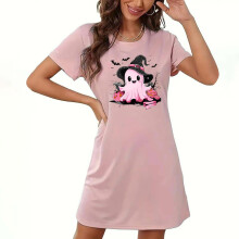 Plus Size Women's Halloween Sleepwear Double-Sided Fleece Pajama Dresses S-2XL Soft Comfortable Home Wear with Stretch
