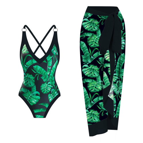Conjunto de biquíni feminino com top de amarrar e saia longa confortável.