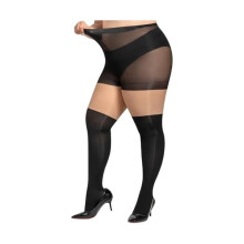 Plus Size Faux Thigh High Tights Goth Mock Over Knee Stockings Black Sheer Suspender Pantyhose for Women