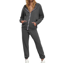 Conjunto feminino de moletom de duas peças para o outono: blusa de manga comprida com capuz e calça de cintura alta – conjunto esportivo casual