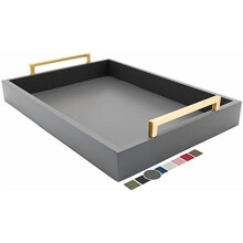 Bandeja de mesa de centro estilo rústico con asas doradas