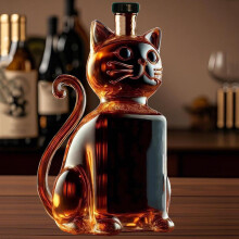 Funny Sculpted Cat Glass Whiskey Bottle Decanter – Bar/Home/Office Decor, Gifts for Whiskey & Animal Lovers, Compatible with Standard Whiskey
