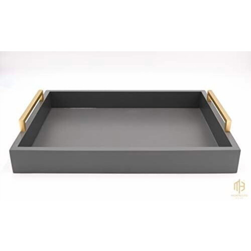 Bandeja de mesa de centro estilo rústico con asas doradas 2