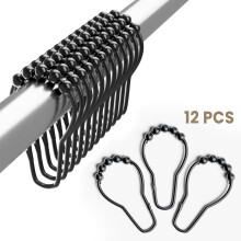 Anneaux de rideau de douche en métal noir mat – Lot de 12