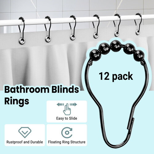 Duschvorhangringe aus mattschwarzem Metall – 12er-Pack 1