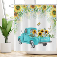 Douchegordijn met zonnebloemmotief (vrachtwagen) 72x72 inch (72x72 inch) Polyester