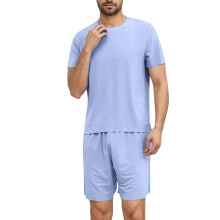 Men's Round Neck Solid Sports Slim Elastic Waistband Short Sleeve Round-Neck Blouses Shirts Sets