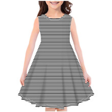 Piger Sommerkjoler Ærmeløs Rund Hals Printet Kjole med Skakbræt og Blomstermønster Flagrende A-linje Kjole til Børn 4-14 År