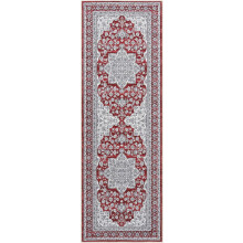 Vintage Washable Area Rug, Floral Medallion, Ultra Soft Accent Carpet for Living Room, Bedroom, Entryway, Non-Slip, Low-Pile, 2x6ft (Red)