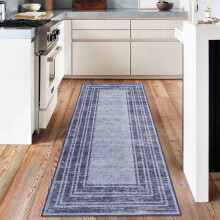2'x6' Washable Runner Rug Non Slip Low Pile Soft Rug Ultra-Thin Modern Bordered Carpet for Hallway Bathroom Entryway Laundry Blue