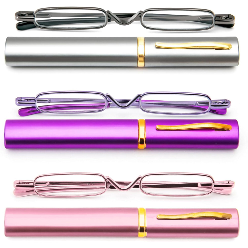 Mini Reading Glasses for Women Men Compact Small Pocket Metal Readers with Portable Case