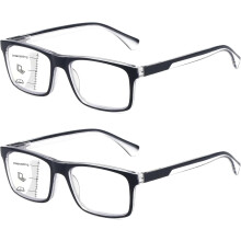 2 Pack Progressive Multifocal Reading Glasses for Men & Women, Adjustable TR90 Frame, Blue Light Protection, Trifocal +2.5, Compatible with All Users