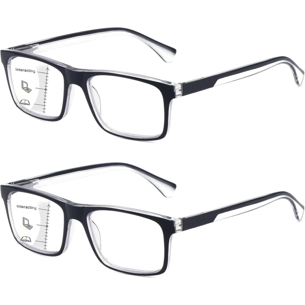 Blue/Light 2-Pack Progressive Multifocal Reading Glasses For Men & Women, Adjustable Tr90 Frame, Protection, Trifocal +2.5, Compatible With Daily Use