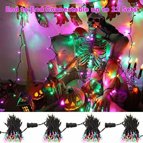 100-LED Lilla Grøn Orange Halloween Lyskæde 10 m 1