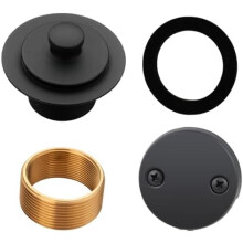 Matte Black Tub Drain Lift & Turn Trim Set with Two-Hole Overflow Faceplate, Universal Fine/Coarse Thread, Compatible with Standard Tubs