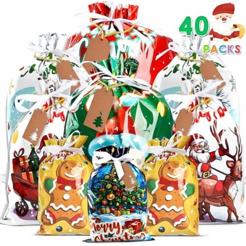 Sacs cadeaux de Noël à cordon (lot de 20)