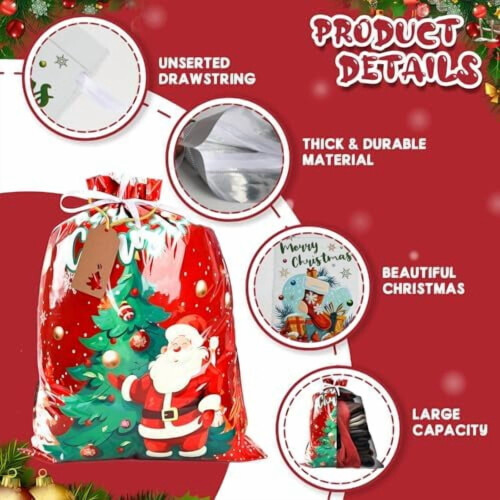 Sacs cadeaux de Noël à cordon (lot de 20) 2