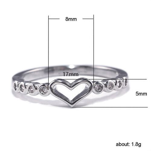 Anello da donna in argento a forma di cuore, taglia 8 1