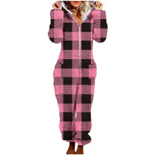 Damrutig fleece-pyjamas med huva och fot för kvinnor, vinterpyjamas i ett stycke, varma nattkläder, loungekläder med fickor, S-2XL, lila