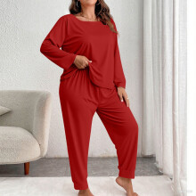 Plus size pyjamassæt til kvinder, 2-delt nattøj, langærmede toppe og lange bukser
