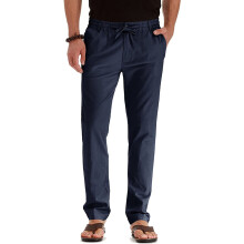UTTOASFAY Men Pants Men'S Business Loose Large Size Elastic Waist Cotton All-Match Solid Color