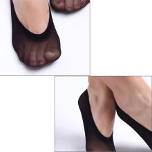 Ultradünne, unsichtbare Bootssocken für Damen – Atmungsaktive Eisseide, rutschfeste Silikonferse, niedriger Schaft (Schwarz)