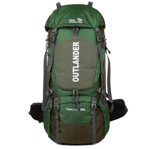 Mochila impermeável de 60 litros com duas alças, capa de chuva e compartimentos – compatível com homens e mulheres.