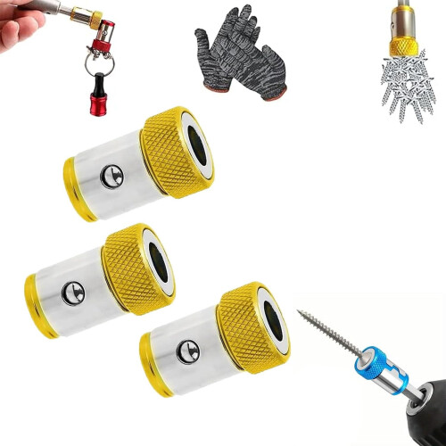 Universal Magnetizer/Demagnetizer Tool Set for 1/4" (6.35mm) Screwdrivers, Magnetic Ring Bits, Yellow (3 pcs)