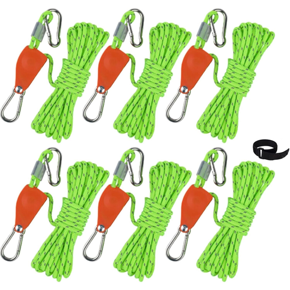 Hikeman Camping Rope With Ratchet Pulley, Adjustable Guy Lines For Tent, Canopy, Kayak, Canoe, Grow Light (6Pcs, Green) 9426043318215