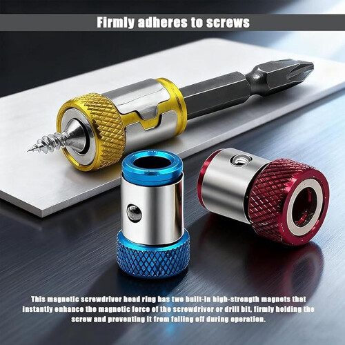 Universal Magnetizer/Demagnetizer Tool Set for 1/4" (6.35mm) Screwdrivers, Magnetic Ring Bits, Yellow (3 pcs) 2