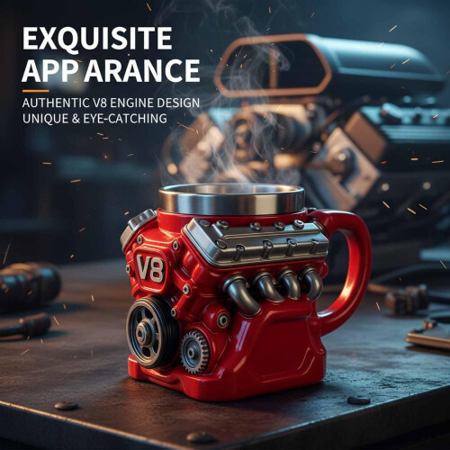 Κούπα καφέ Retro V6Engine, ποτήρι ταξιδιού από ανοξείδωτο ατσάλι με μόνωση κενού αέρος 2