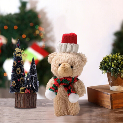 Brown Plush Christmas Bear Ornament 16cm 2